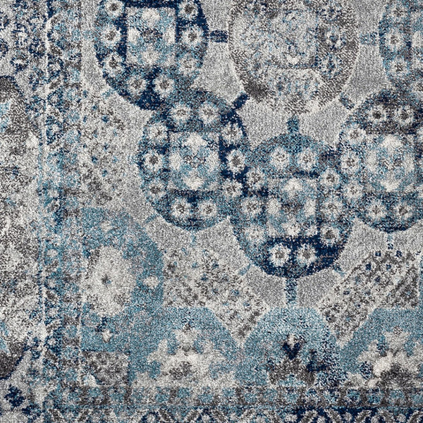 HomeRoots 5' Timeless Ivory Blue and Gray Medallion Area Rug for Elegant Living Spaces and Easy Care 9' X 12' 531889