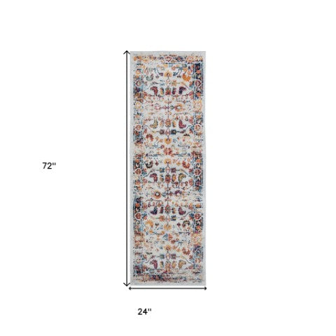 Homeroots 6' Elegant Ivory Navy And Orange Floral Power Loom Runner Rug For Stylish Home Décor And Comfort 2' X 6' Polypropylene 531891