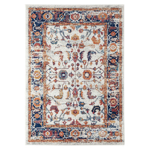 HomeRoots 5' Elegant Ivory Navy and Orange Floral Area Rug - Durable, Pet-Friendly Design for Busy Homes 8' X 10' 531896