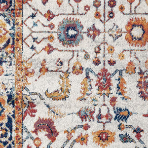 HomeRoots 5' Elegant Ivory Navy and Orange Floral Area Rug - Durable, Pet-Friendly Design for Busy Homes 8' X 10' 531896