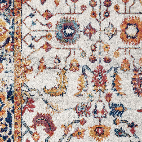 HomeRoots 5' Elegant Ivory Navy and Orange Floral Area Rug - Durable, Pet-Friendly Design for Busy Homes 9' X 12' 531897