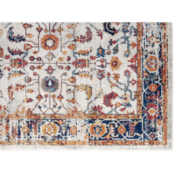 HomeRoots 5' Elegant Ivory Navy and Orange Floral Area Rug - Durable, Pet-Friendly Design for Busy Homes 9' X 12' 531897