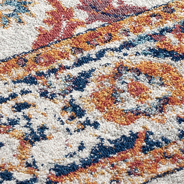 HomeRoots 5' Elegant Ivory Navy and Orange Floral Area Rug - Durable, Pet-Friendly Design for Busy Homes 9' X 12' 531897