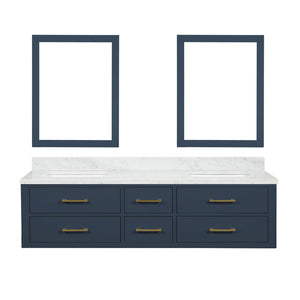 English Elm Blue Double Bath Vanity 72 in W x 22 in D with Carrara Marble Top, Soft-Close Drawers & Dual 34" Mirrors B2731S01571