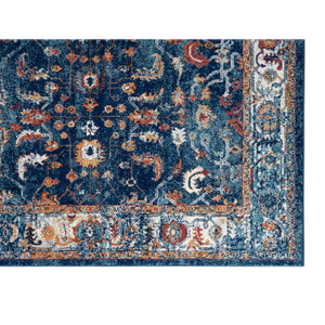HomeRoots 5' Elegant Ivory Navy and Orange Floral Area Rug - Durable, Pet-Friendly Design for Busy Homes 5' X 8' 531902