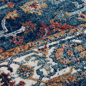 HomeRoots 5' Elegant Ivory Navy and Orange Floral Area Rug - Durable, Pet-Friendly Design for Busy Homes 5' X 8' 531902