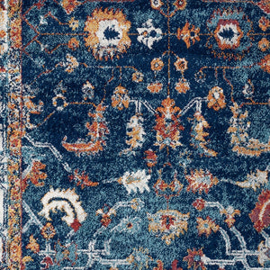 HomeRoots 5' Elegant Ivory Navy and Orange Floral Area Rug - Durable, Pet-Friendly Design for Busy Homes 8' X 10' 531904
