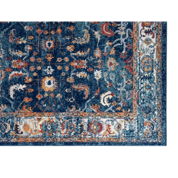 HomeRoots 5' Elegant Ivory Navy and Orange Floral Area Rug - Durable, Pet-Friendly Design for Busy Homes 8' X 10' 531904