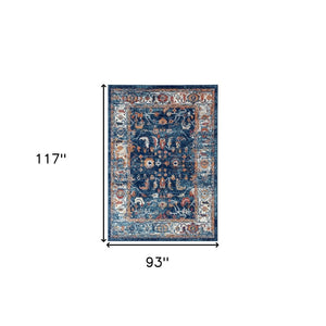 HomeRoots 5' Elegant Ivory Navy and Orange Floral Area Rug - Durable, Pet-Friendly Design for Busy Homes 8' X 10' 531904