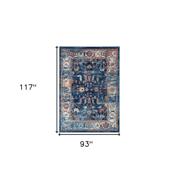 HomeRoots 5' Elegant Ivory Navy and Orange Floral Area Rug - Durable, Pet-Friendly Design for Busy Homes 8' X 10' 531904