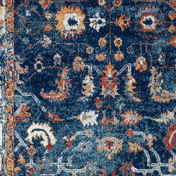 HomeRoots 5' Elegant Ivory Navy and Orange Floral Area Rug - Durable, Pet-Friendly Design for Busy Homes 9' X 12' 531905