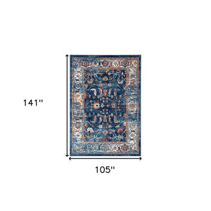 HomeRoots 5' Elegant Ivory Navy and Orange Floral Area Rug - Durable, Pet-Friendly Design for Busy Homes 9' X 12' 531905