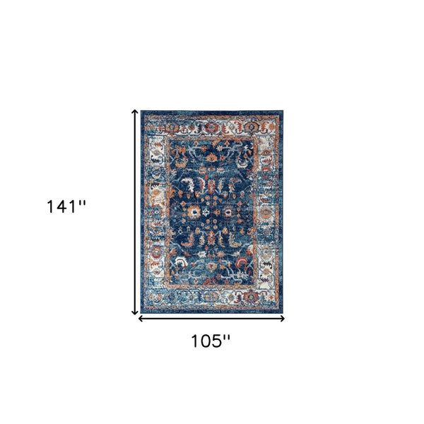 HomeRoots 5' Elegant Ivory Navy and Orange Floral Area Rug - Durable, Pet-Friendly Design for Busy Homes 9' X 12' 531905