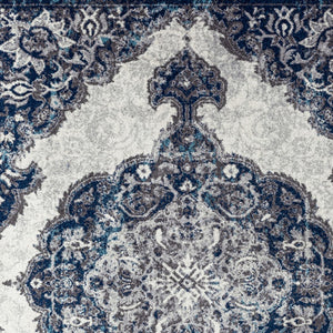 Homeroots 4' X 6' Navy And Ivory Medallion Power Loom Area Rug  Polypropylene 531908
