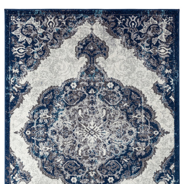 Homeroots 4' X 6' Navy And Ivory Medallion Power Loom Area Rug  Polypropylene 531908