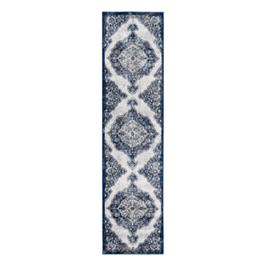 Homeroots 10' Navy And Ivory Medallion Power Loom Runner Rug  Polypropylene 531909