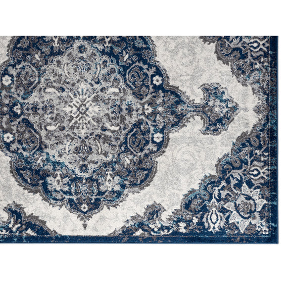 Homeroots 10' Navy And Ivory Medallion Power Loom Runner Rug  Polypropylene 531909