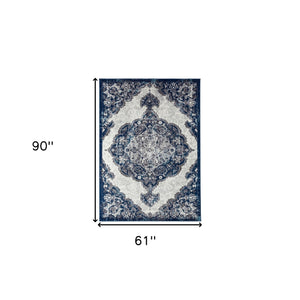 Homeroots 5' X 8' Navy And Ivory Medallion Power Loom Area Rug  Polypropylene 531910