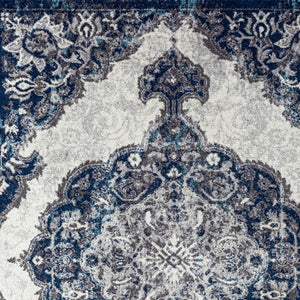 Homeroots 5' X 8' Navy And Ivory Medallion Power Loom Area Rug  Polypropylene 531910