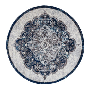Homeroots 6' Navy And Ivory Medallion Power Loom Round Rug  Polypropylene 531911