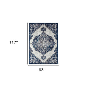 Homeroots 8' X 10' Navy And Ivory Medallion Power Loom Area Rug  Polypropylene 531912