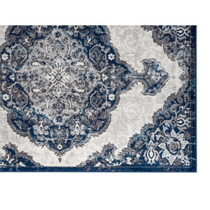 Homeroots 9' X 12' Navy And Ivory Medallion Power Loom Area Rug  Polypropylene 531913
