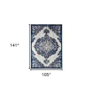 Homeroots 9' X 12' Navy And Ivory Medallion Power Loom Area Rug  Polypropylene 531913