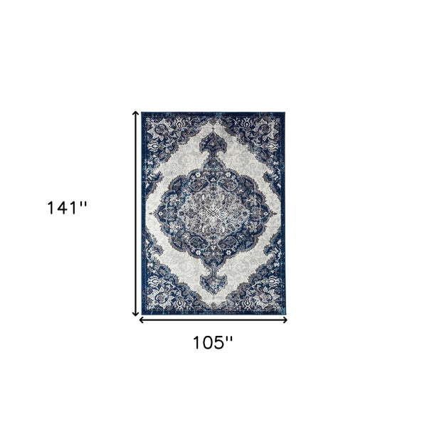 Homeroots 9' X 12' Navy And Ivory Medallion Power Loom Area Rug  Polypropylene 531913