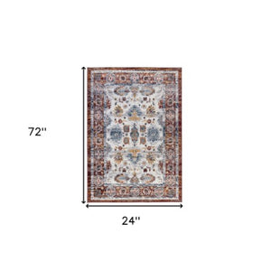 Homeroots 6' Ivory Brown And Orange Floral Power Loom Runner Rug - Stylish, Stain-resistant, Pet-friendly Design 2' X 6' Polypropylene 531915