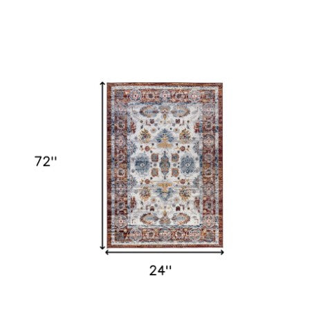 Homeroots 6' Ivory Brown And Orange Floral Power Loom Runner Rug - Stylish, Stain-resistant, Pet-friendly Design 2' X 6' Polypropylene 531915