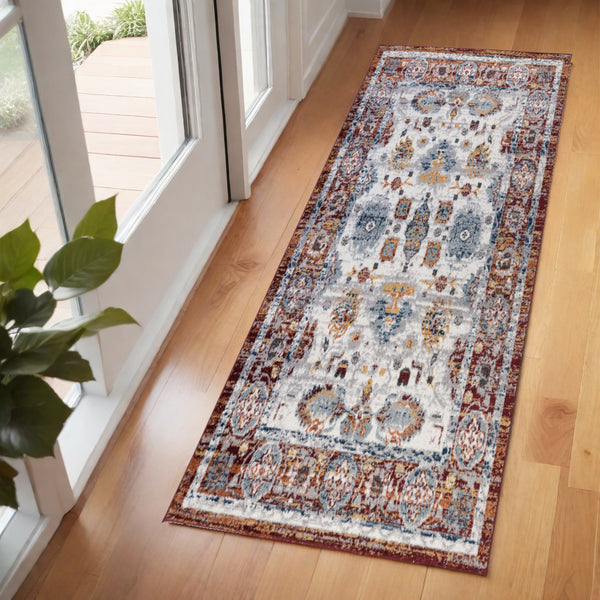 Homeroots 6' Ivory Brown And Orange Floral Power Loom Runner Rug - Stylish, Stain-resistant, Pet-friendly Design 2' X 6' Polypropylene 531915