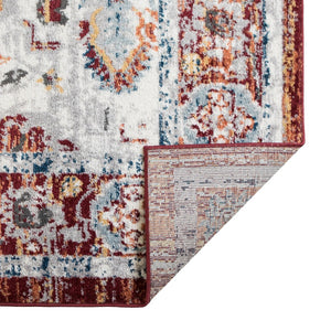 HomeRoots 9' Elegant Floral Area Rug in Ivory, Brown, and Orange - Perfect for High-Traffic Homes! 9' X 12' 531921