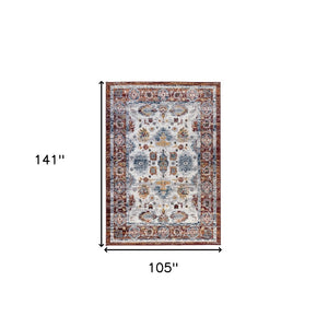 HomeRoots 9' Elegant Floral Area Rug in Ivory, Brown, and Orange - Perfect for High-Traffic Homes! 9' X 12' 531921