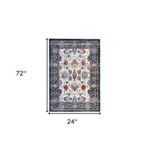 Homeroots 6' Ivory Brown And Orange Floral Power Loom Runner Rug - Stylish, Stain-resistant, Pet-friendly Design 2' X 6' Polypropylene 531923