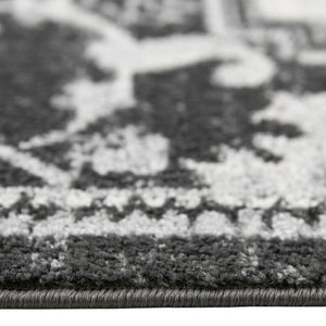 Homeroots 10' Medallion Power Loom Runner Rug In Ivory, Black & Gray – Stain Resistant For Kid-friendly Spaces 10' Runner Polypropylene 531933