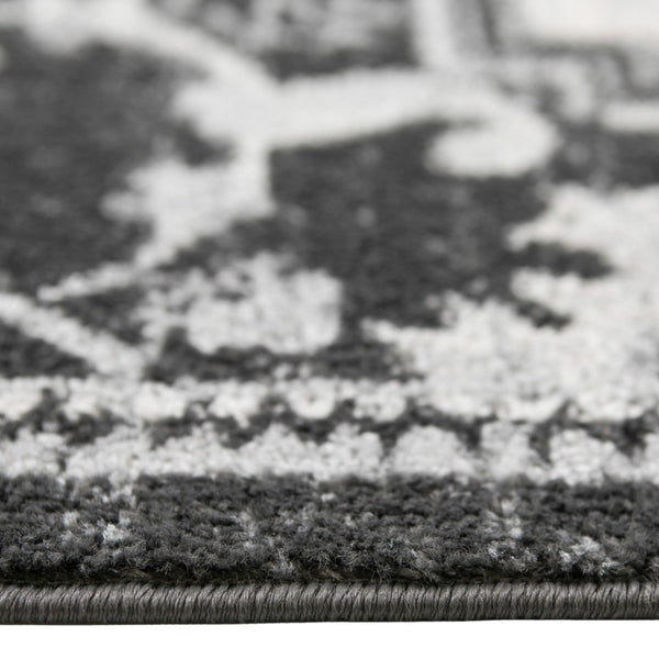 Homeroots 10' Medallion Power Loom Runner Rug In Ivory, Black & Gray – Stain Resistant For Kid-friendly Spaces 8' X 10' Polypropylene 531936