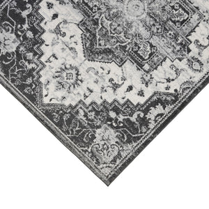 Homeroots 10' Medallion Power Loom Runner Rug In Ivory, Black & Gray – Stain Resistant For Kid-friendly Spaces 8' X 10' Polypropylene 531936
