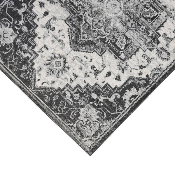 Homeroots 10' Medallion Power Loom Runner Rug In Ivory, Black & Gray – Stain Resistant For Kid-friendly Spaces 8' X 10' Polypropylene 531936