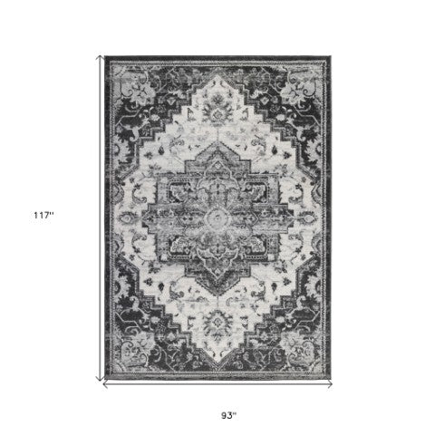 Homeroots 10' Medallion Power Loom Runner Rug In Ivory, Black & Gray – Stain Resistant For Kid-friendly Spaces 8' X 10' Polypropylene 531936