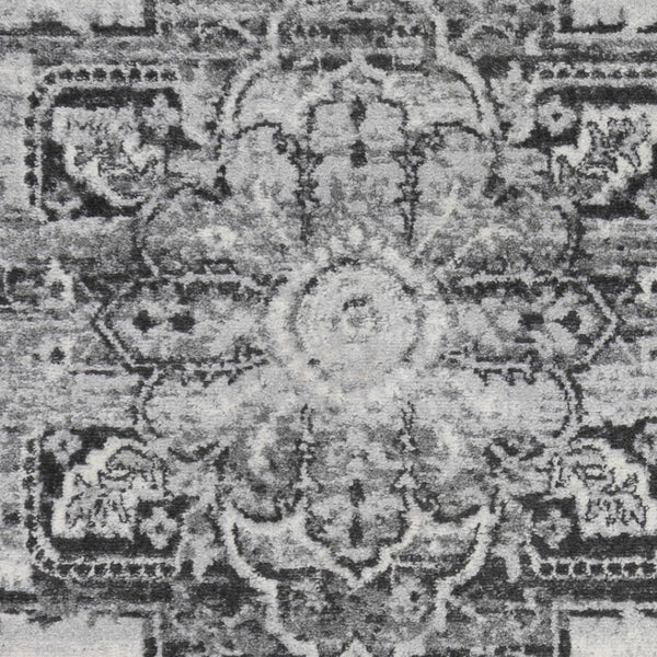 Homeroots 10' Medallion Power Loom Runner Rug In Ivory, Black & Gray – Stain Resistant For Kid-friendly Spaces 9' X 12' Polypropylene 531937