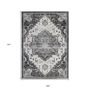 Homeroots 10' Medallion Power Loom Runner Rug In Ivory, Black & Gray – Stain Resistant For Kid-friendly Spaces 9' X 12' Polypropylene 531937