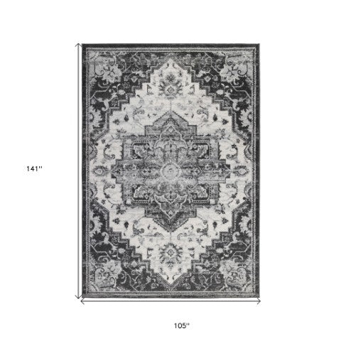 Homeroots 10' Medallion Power Loom Runner Rug In Ivory, Black & Gray – Stain Resistant For Kid-friendly Spaces 9' X 12' Polypropylene 531937