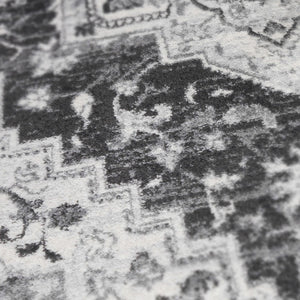 Homeroots 10' Medallion Power Loom Runner Rug In Ivory, Black & Gray – Stain Resistant For Kid-friendly Spaces 10' Runner Polypropylene 531941