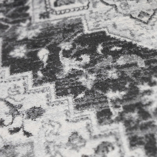 Homeroots 10' Medallion Power Loom Runner Rug In Ivory, Black & Gray – Stain Resistant For Kid-friendly Spaces 10' Runner Polypropylene 531941