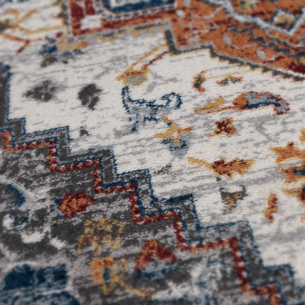 Homeroots 10' Medallion Power Loom Runner Rug In Ivory, Black & Gray – Stain Resistant For Kid-friendly Spaces 2' X 6' Polypropylene 531947