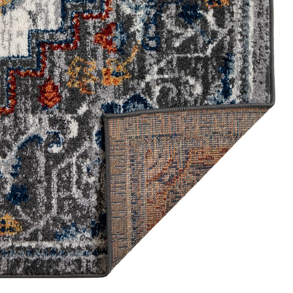 Homeroots 10' Medallion Power Loom Runner Rug In Ivory, Black & Gray – Stain Resistant For Kid-friendly Spaces 9' X 12' Polypropylene 531953