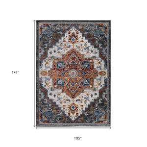 Homeroots 10' Medallion Power Loom Runner Rug In Ivory, Black & Gray – Stain Resistant For Kid-friendly Spaces 9' X 12' Polypropylene 531953