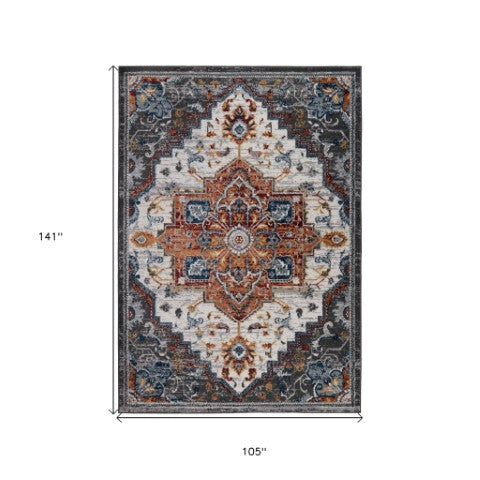Homeroots 10' Medallion Power Loom Runner Rug In Ivory, Black & Gray – Stain Resistant For Kid-friendly Spaces 9' X 12' Polypropylene 531953
