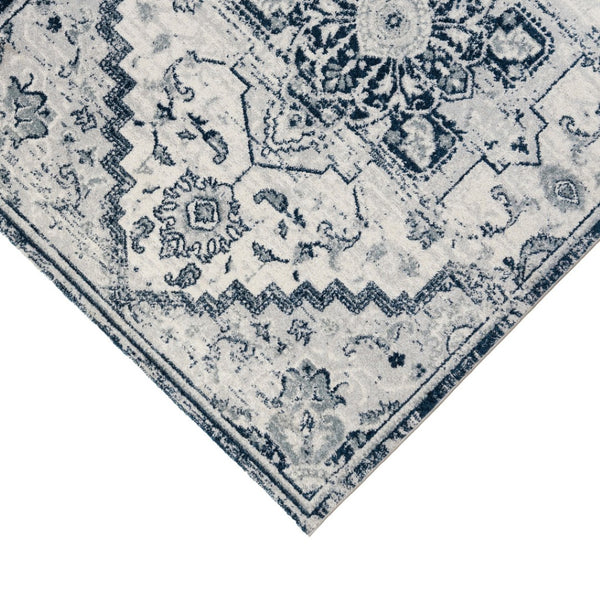 Homeroots 10' Medallion Power Loom Runner Rug In Ivory, Black & Gray – Stain Resistant For Kid-friendly Spaces 9' X 12' Polypropylene 531961