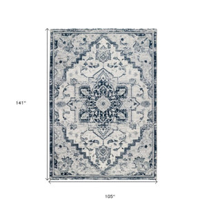 Homeroots 10' Medallion Power Loom Runner Rug In Ivory, Black & Gray – Stain Resistant For Kid-friendly Spaces 9' X 12' Polypropylene 531961